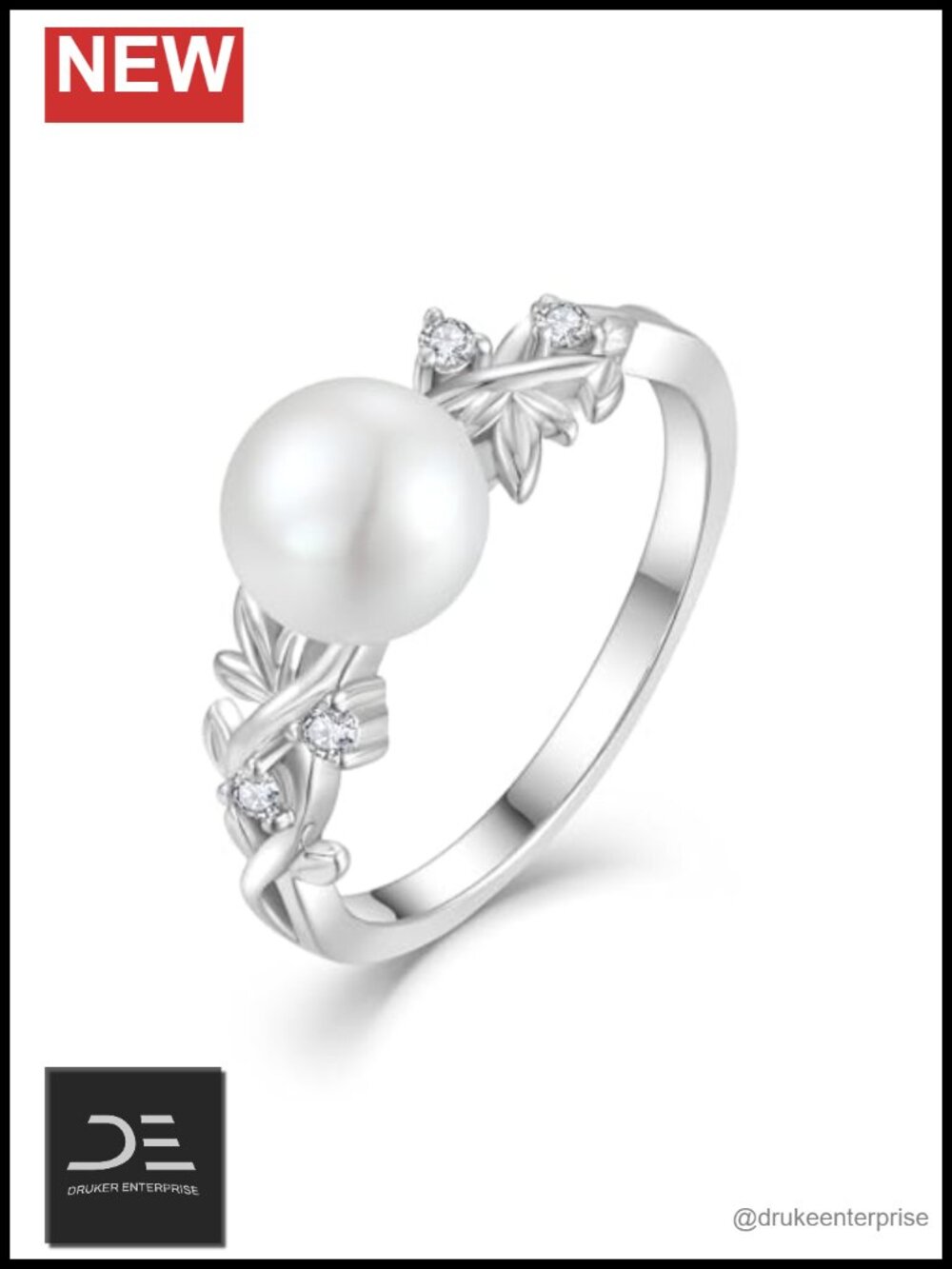 925 Sterling Silver Real Freshwater Pearl Leaf Ring Women Size 10